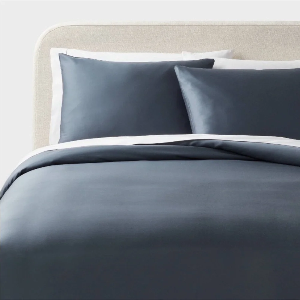 THRESHOLD NWT 3pc luxe tencel lycocell duvet cover & sham set -slate blue -king